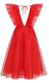 VESTIDO MIDI DE RED CON CUELLO EN V EN COLOR CAOBA